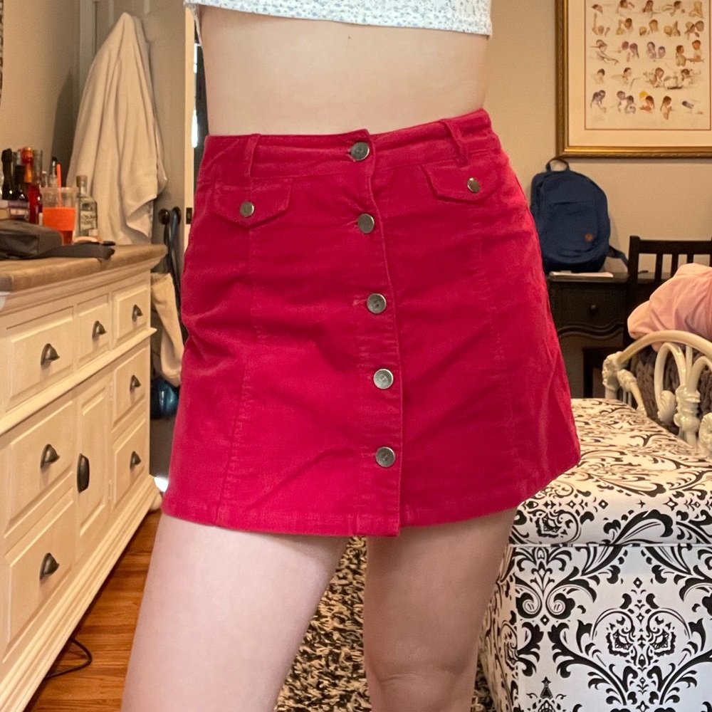 Red Corduroy Mini Skirt